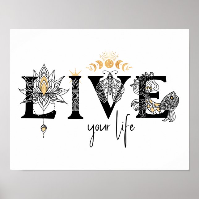 Live your life fish Stars Lotus moon Sun wall Art  (Front)