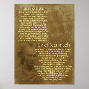 "Live Your Life" on old parchment, Chief Tecumseh Poster