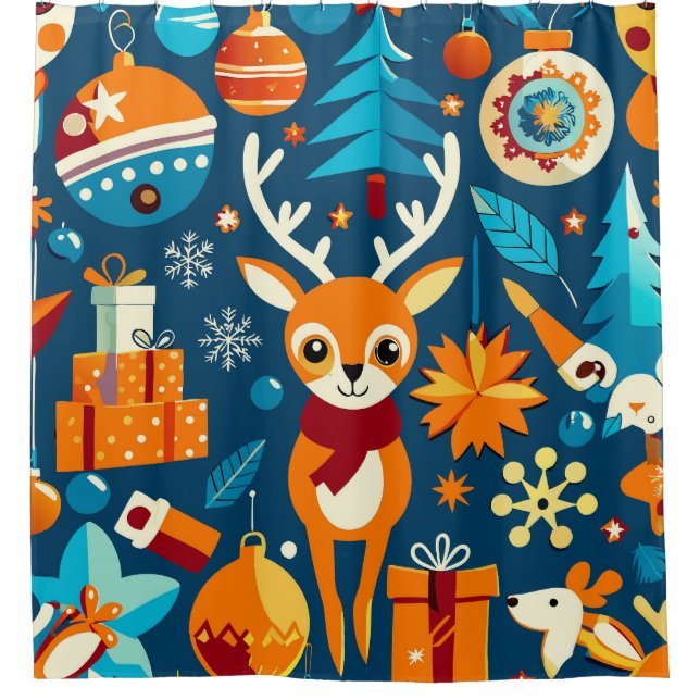 Lively and colourful christmas pattern shower curtain (Front)