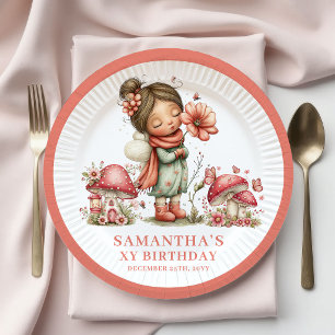 Lively Fairy 5th Birthday Blush Floral Paper Plate