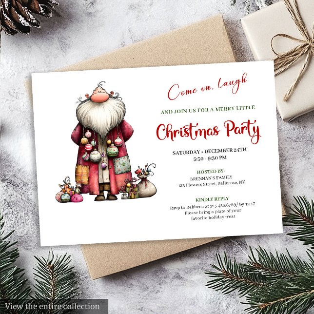 Lively Funny Santa Minimalist Watercolor Invites (Lively Funny Santa Minimalist Watercolor Invitation)
