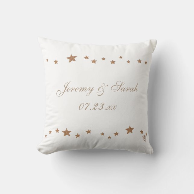 Lively Gold Stars Personalised Wedding Pillows (Front)