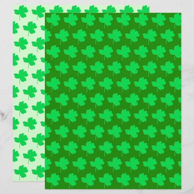 Lively green shamrock pattern scrapbook paper (Front/Back)