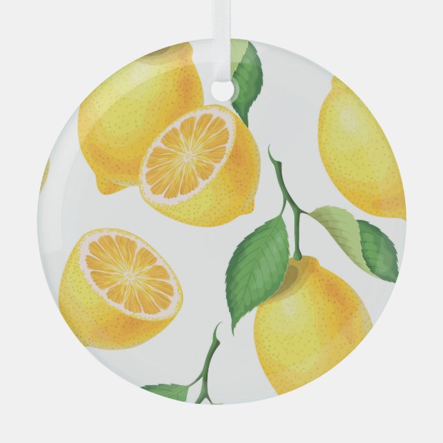 Lively Lemon: Fresh Seamless Pattern Glass Tree Decoration (Front)