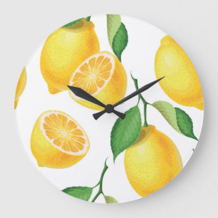 Lively Lemon: Fresh Seamless Pattern Large Clock