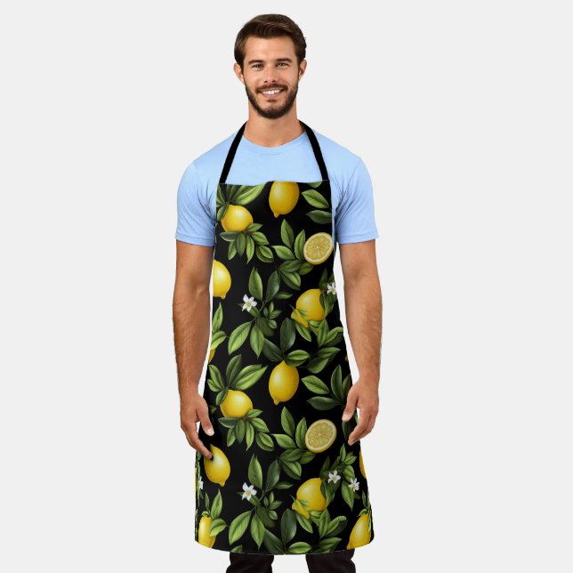 Lively Lemons on Black Background Apron (Worn)