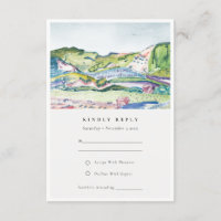 Lively Mountain Scape Blush Green Wedding RSVP