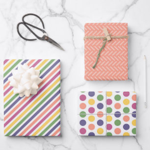 Lively Orange, Green, Yellow, Pink, Blue Combo Wrapping Paper Sheet