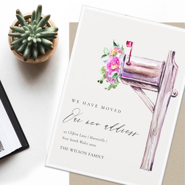 Lively Pink Floral Mailbox We have Moved Card (Creator Uploaded)