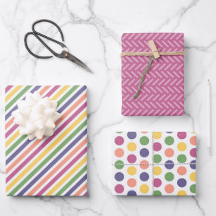 Lively Pink, Yellow, Green, Blue, Orange Combo Wrapping Paper Sheet