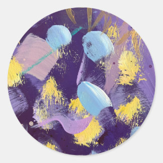 Lively Purple, Blue, and Yellow Abstract Art Classic Round Sticker