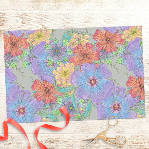 Lively Purple Orange Yellow Boho Blooms Tissue Paper