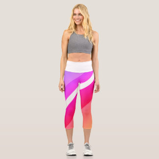 Lively Red and Lilac Modern Diagonal Bands Capri Leggings