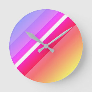 Lively Red and Lilac Modern Diagonal Bands Round Clock