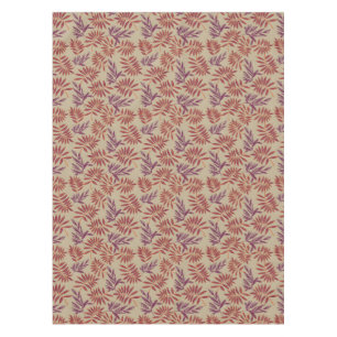 Lively Red and Purple Leaf Motifs on Neutral Beige Tablecloth