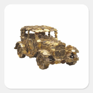 Lively Silver GOLDEN CAR Vinyl Style Square Sticker