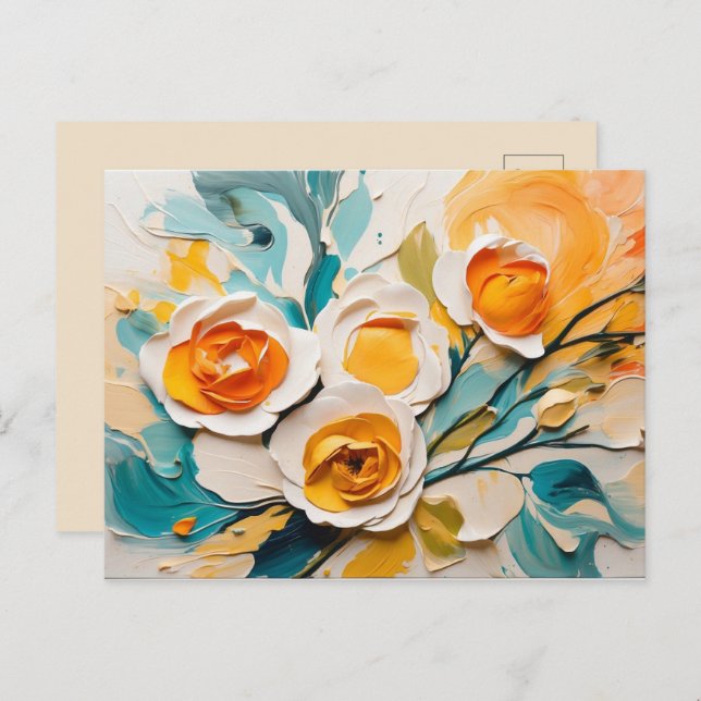 Lively Spring Flower Blossoms Oil Acrylic Postcard (Front/Back)