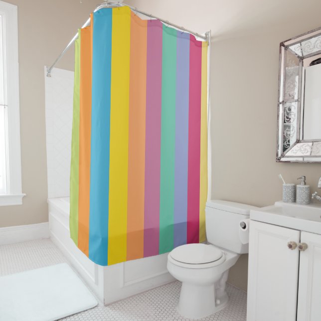 Lively Springtime Stripes Shower Curtain (In Situ)