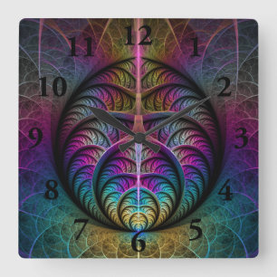 Lively Structures Colourful Abstract Fractal Art Square Wall Clock
