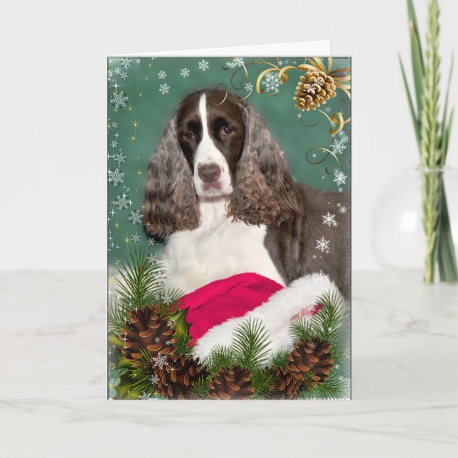 Liver and White English Springer Holiday Card (Front)