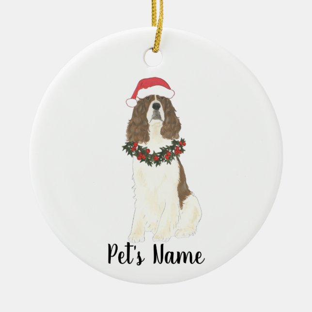 Liver and White English Springer Spaniel Christmas Ceramic Tree Decoration (Front)