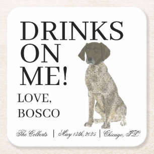 Liver and White German Shorthaired Pointer Wedding Square Paper Coaster