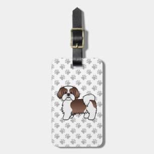 Liver And White Shih Tzu Cartoon Dog & Custom Text Luggage Tag