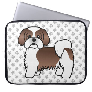 Liver And White Shih Tzu Cartoon Dog Illustration Laptop Sleeve