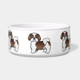 Liver And White Shih Tzu Cute Cartoon Dog