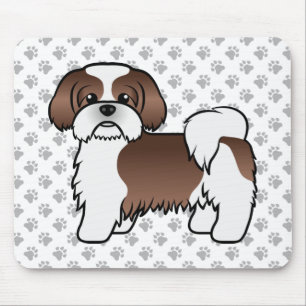 Liver And White Shih Tzu Cute Cartoon Dog Mouse Pad