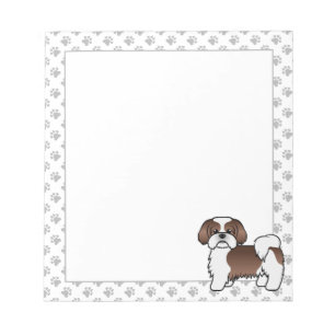 Liver And White Shih Tzu Cute Cartoon Dog Notepad