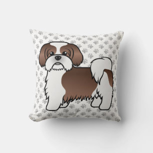 Liver And White Shih Tzu Cute Cartoon Dog & Paws Cushion
