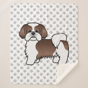 Liver And White Shih Tzu Cute Cartoon Dog Sherpa Blanket