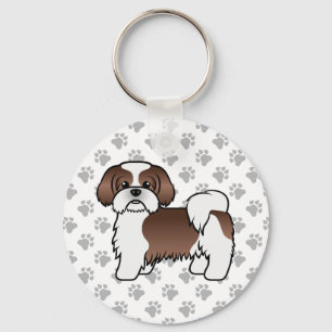 Liver And WhiteShih Tzu Cute Cartoon Dog Key Ring