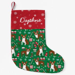 Liver Boston Terrier Custom dog name Small Christmas Stocking