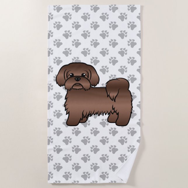 Liver Brown Shih Tzu Cute Cartoon Dog Illustration Beach Towel (Front)