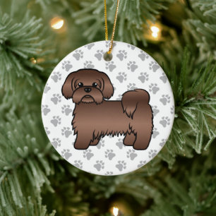 Liver Brown Shih Tzu Cute Cartoon Dog Illustration Ceramic Tree Decoration