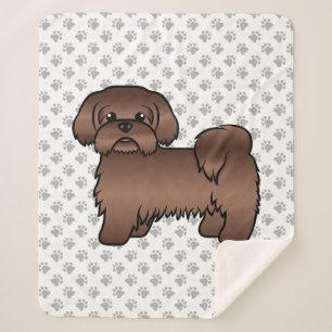 Liver Brown Shih Tzu Cute Cartoon Dog Illustration Sherpa Blanket