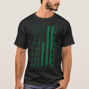 Liver Cancer Awareness Green Ribbon American Flag T-Shirt