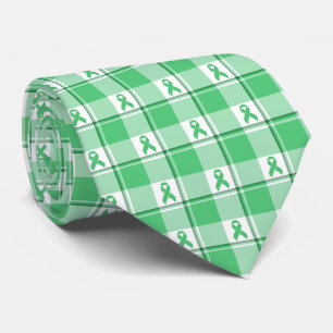 Liver Cancer Awareness Plaid Green Ribbon Tie