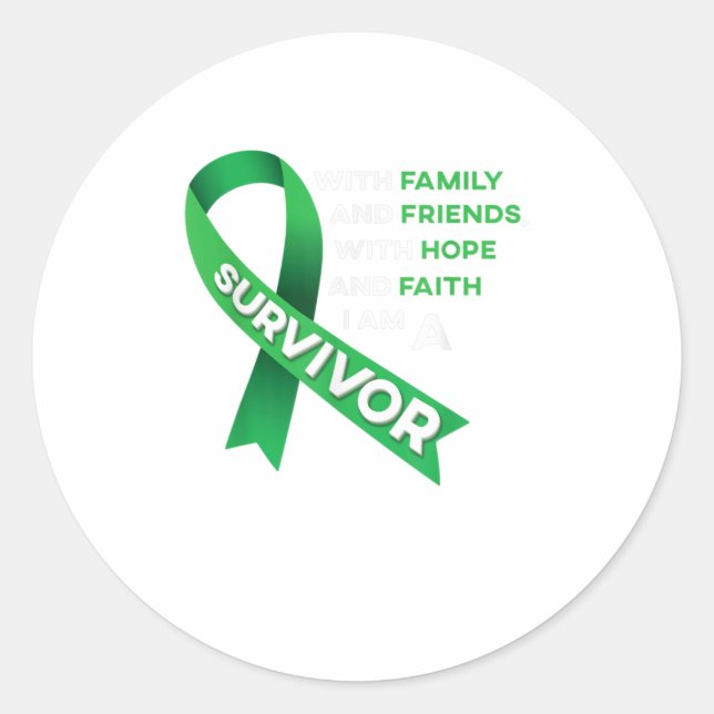 Liver Cancer Survivor Green Ribbon Classic Round Sticker (Front)