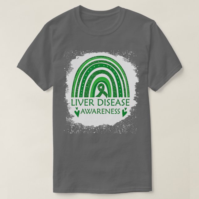 Liver Disease Awareness Bleached Rainbow Green Rib T-Shirt (Design Front)