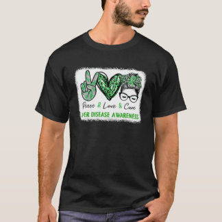 Liver Disease Awareness Green Ribbon Peace Love Cu T-Shirt