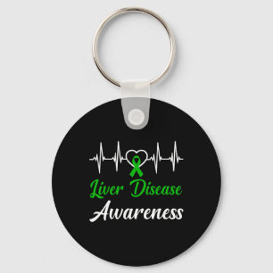 Liver Disease Awareness Love Heartbeat Green Ribbo Key Ring