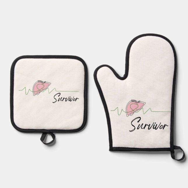 Liver Survivor Oven Mitt & Pot Holder Set (Front)