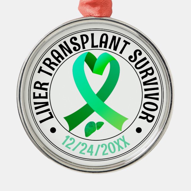 Liver Transplant Survivor Green Ribbon Custom Metal Tree Decoration (Front)