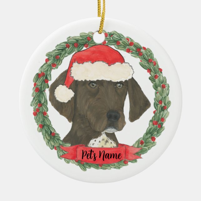 Liver & White German Shorthaired Pointer Christmas Ceramic Tree Decoration (Front)