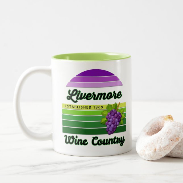 Livermore Wine Country Purple Green Stripes Grapes Two-Tone Coffee Mug (With Donut)