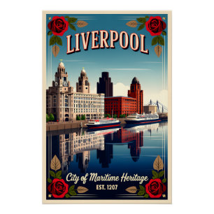 Liverpool England Retro Travel Poster Art