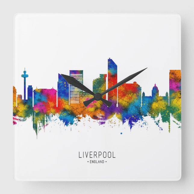 Liverpool England Skyline Square Wall Clock (Front)
